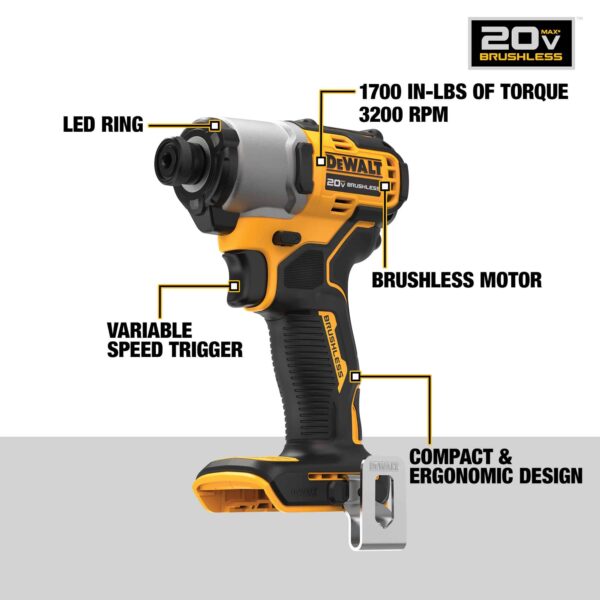 20V MAX 2-Tool Brushless Power Tool Combo Kit with Soft Case (2-Batteries and Charger Included) - Image 3
