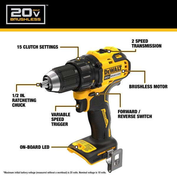 20V BRUSHLESS Compact Drill/Driver Kit - Image 3