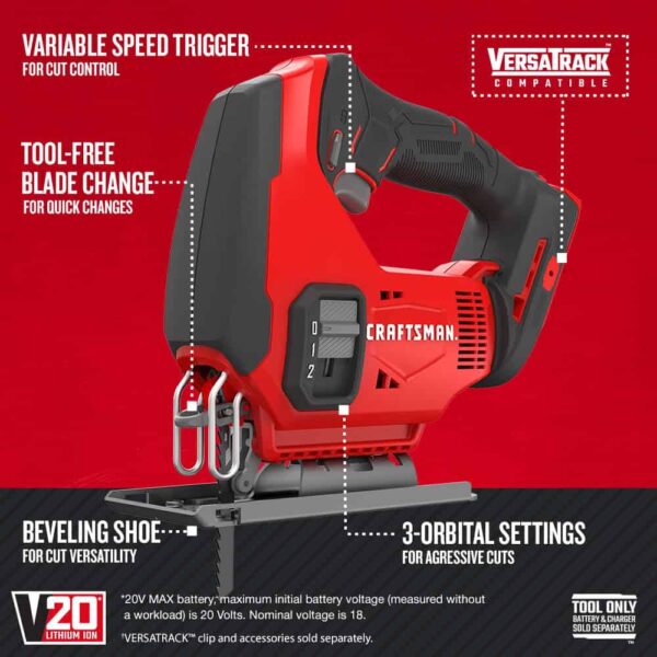 V20 20-volt Max Variable Speed Keyless Cordless Jigsaw (Bare Tool) - Image 2