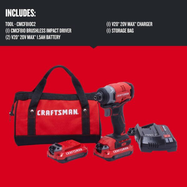 CMCF810C2 V20 20-volt Max Variable Speed Brushless Cordless Impact Driver (2-Batteries Included) - Image 9
