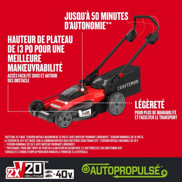 Self-Propelled Cordless Mower 20-volt 20-in Cordless Self-propelled Lawn Mower 5 Ah (Battery and Charger Included) - Image 10