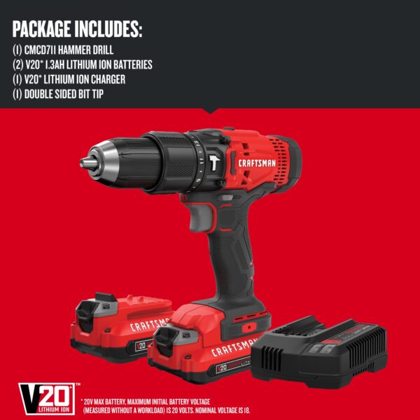 V20 1/2-in 20-volt Max-Amp Variable Speed Cordless Hammer Drill (2-Batteries Included) - Image 3
