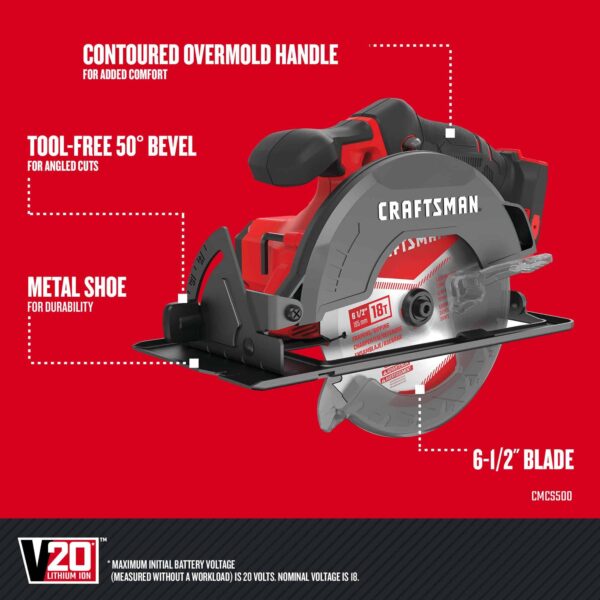 V20 20-volt Max 6-1/2-in Cordless Compact Circular Saw (Bare Tool) - Image 2