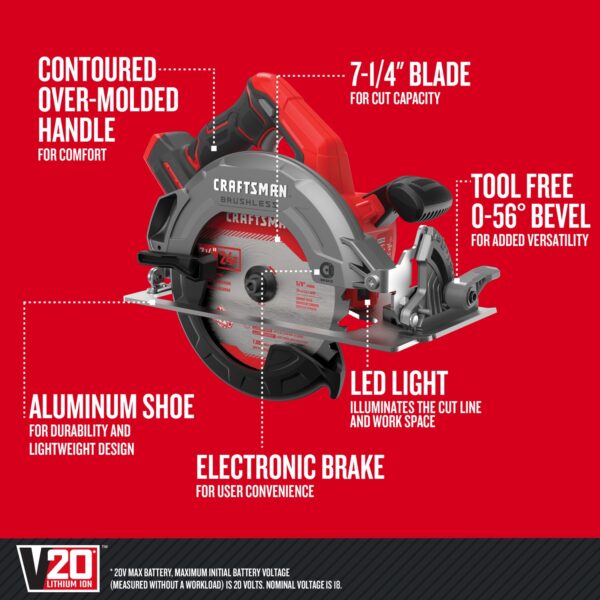 CMCS550B V20 7-1/4 in. Cordless Brushless Circular Saw Tool Only - Image 3