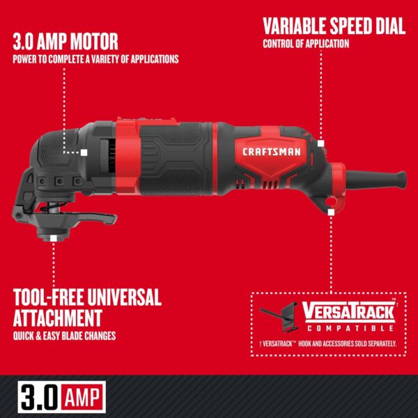10-Piece Corded 3-Amp Variable Speed Oscillating Multi-Tool Kit with Soft Case - Image 5