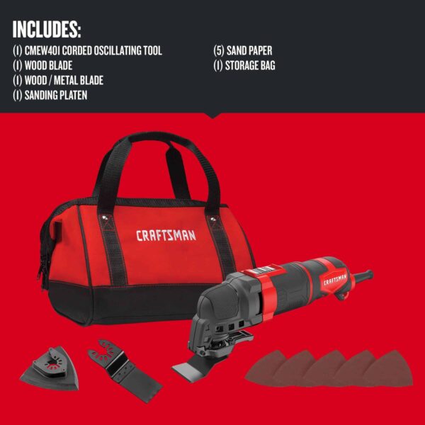 10-Piece Corded 3-Amp Variable Speed Oscillating Multi-Tool Kit with Soft Case - Image 3