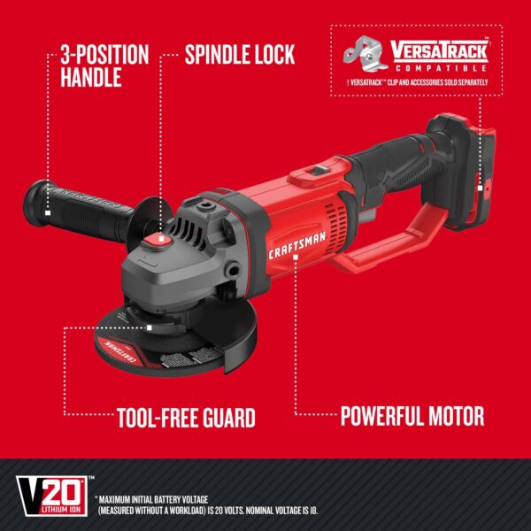 V20 4.5-in 20-volt Max Trigger Switch Cordless Angle Grinder (Tool Only) - Image 3