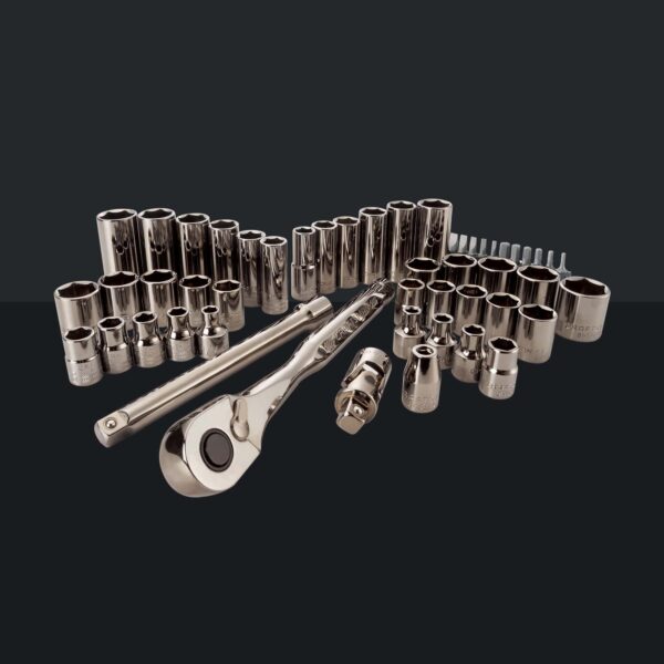51-Piece Standard (SAE) and Metric Combination Gunmetal Chrome Mechanics Tool Set with Hard Case - Image 40