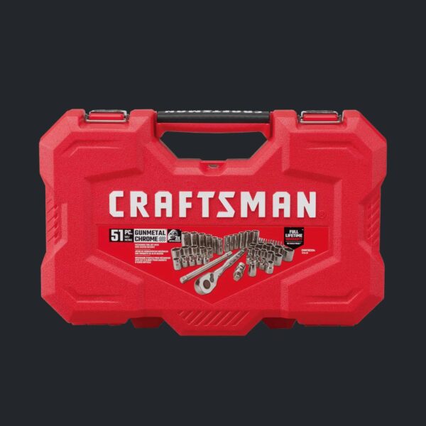51-Piece Standard (SAE) and Metric Combination Gunmetal Chrome Mechanics Tool Set with Hard Case - Image 37