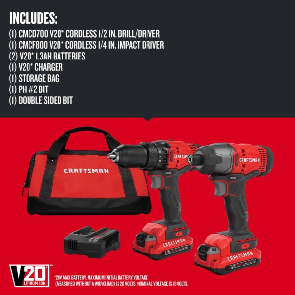 V20 2-Tool Power Tool Combo Kit with Soft Case (2-Batteries Included and Charger Included) - Image 3
