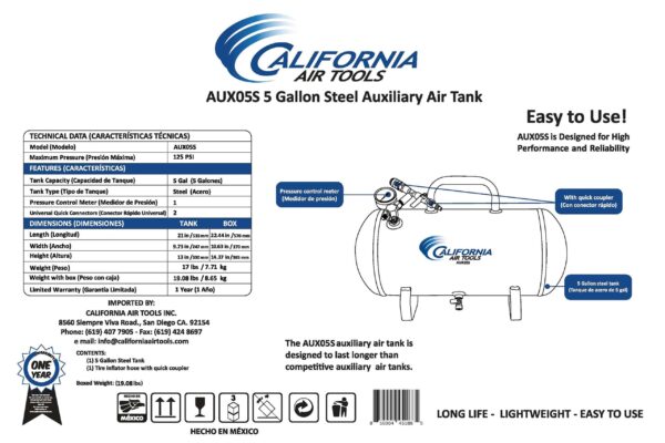 California Air Tools 5-Gallons Portable Cordless 125 Psi Hot Dog Quiet Air Compressor - Image 9