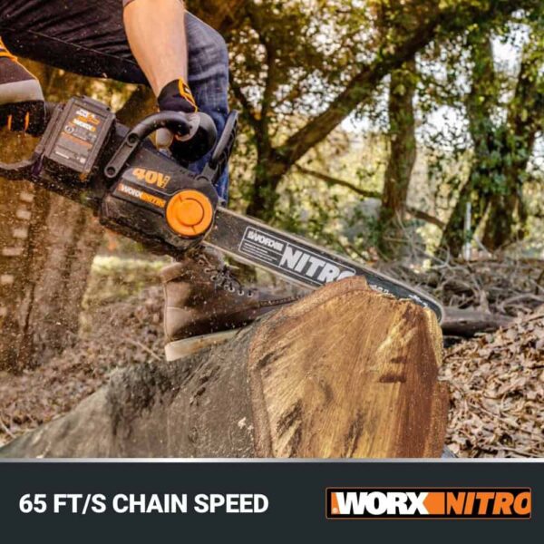 WORX NITRO POWER SHARE 40-volt 16-in Brushless Battery 4 Ah Chainsaw (Battery and Charger Included) - Image 8