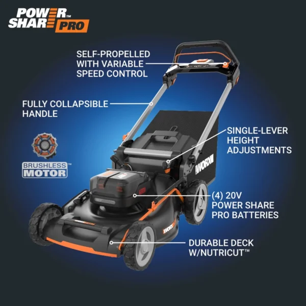 WORX WP773 40-volt 21-in Cordless Self-propelled Lawn Mower 5 Ah (2 Batteries and Charger Included) - Image 11