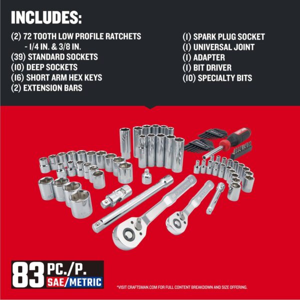 83-Piece Standard (SAE) and Metric Polished Chrome Mechanics Tool Set with Hard Case - Image 3