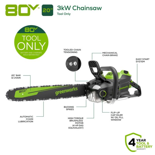 80-volt 20-in Brushless Battery Chainsaw (Battery and Charger Not Included) - Image 7