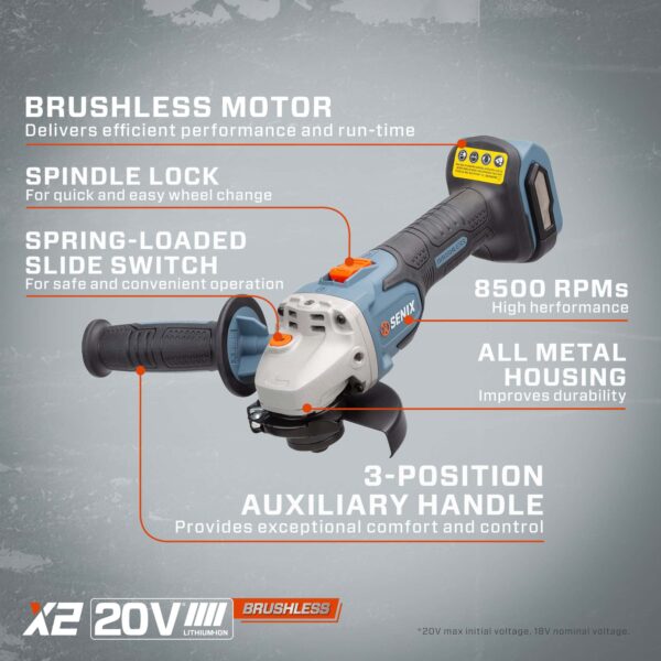 SENIX X2 4.5-in 20-volt Sliding Switch Brushless Cordless Angle Grinder (Tool Only) - Image 2
