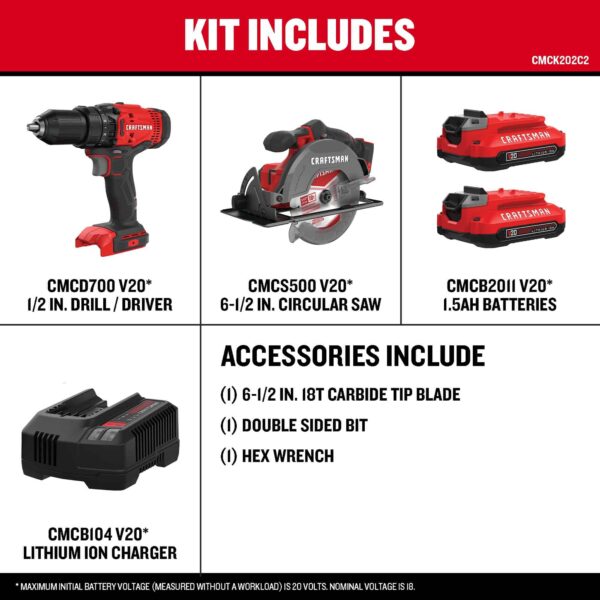 CMCK202C2 V20 2-Tool 20-Volt Max Power Tool Combo Kit Case (2-Batteries Included and Charger Included) - Image 2