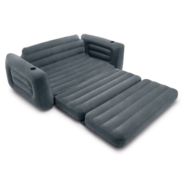 Queen Size Inflatable Pull-Out Sofa Bed Sleep Away Futon Couch, Dark Gray - Image 6