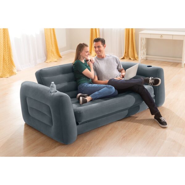 Queen Size Inflatable Pull-Out Sofa Bed Sleep Away Futon Couch, Dark Gray - Image 8