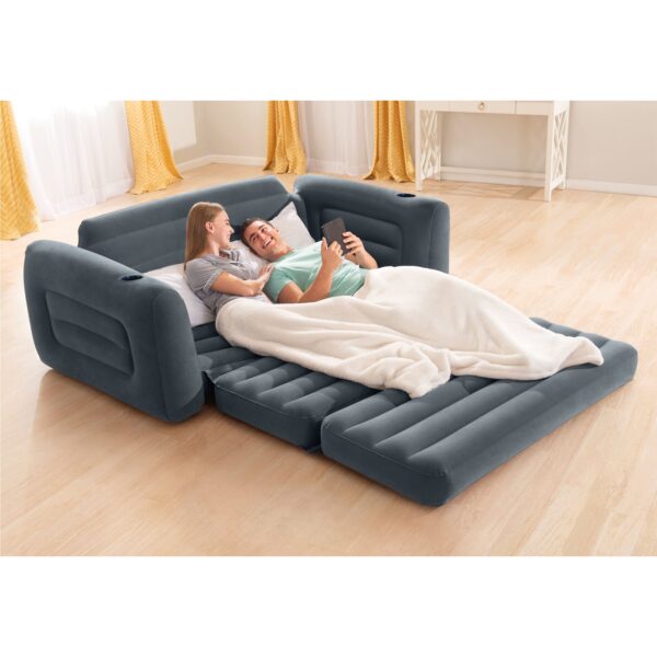 Queen Size Inflatable Pull-Out Sofa Bed Sleep Away Futon Couch, Dark Gray - Image 9