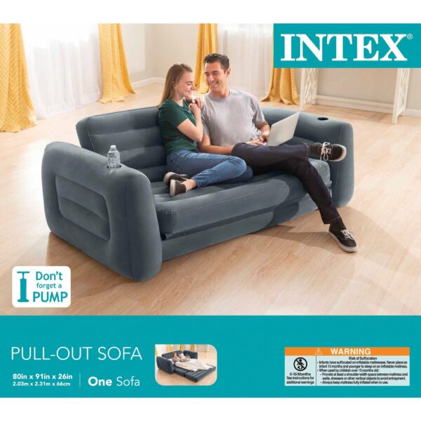 Queen Size Inflatable Pull-Out Sofa Bed Sleep Away Futon Couch, Dark Gray - Image 10