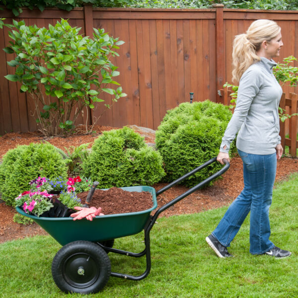 Marathon Yard Rover 2 Tire Wheelbarrow Utility Cart for Garden, Green - Image 4