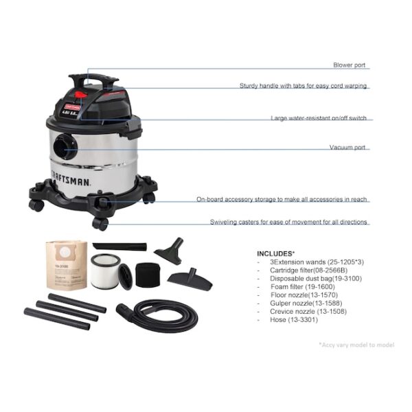CMXEVXA18115 5-Gallons 4-HP Corded Wet/Dry Shop Vacuum with Accessories Included - Image 8