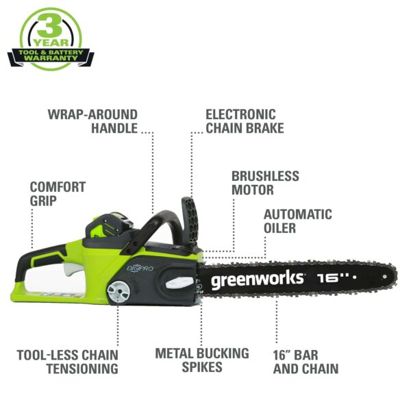 40V 16  Brushless Cordless Chainsaw, 4.0Ah Battery and Charger Included - Image 9
