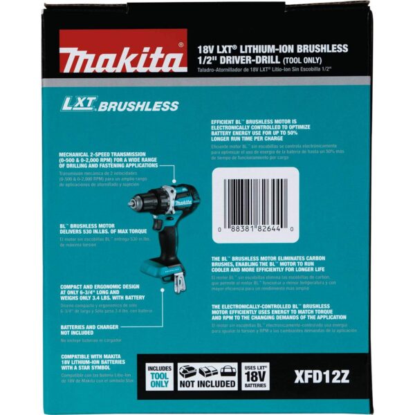 XFD12Z 18V LXT Lithium-Ion Brushless Cordless 1/2  Driver-Drill, Tool Only - Image 2