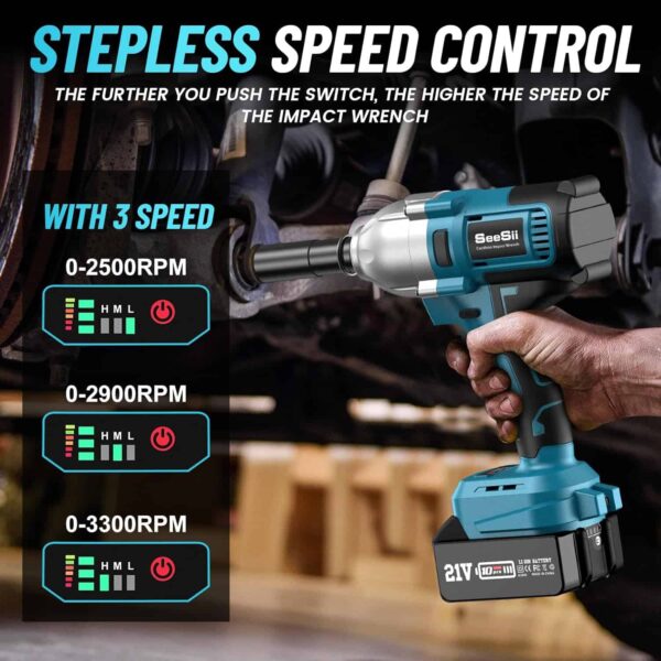 Seesii Cordless Electric Impact Wrench 1/2 inch for Car Home, 580Ft-lbs(800N.m) Brushless - Image 7