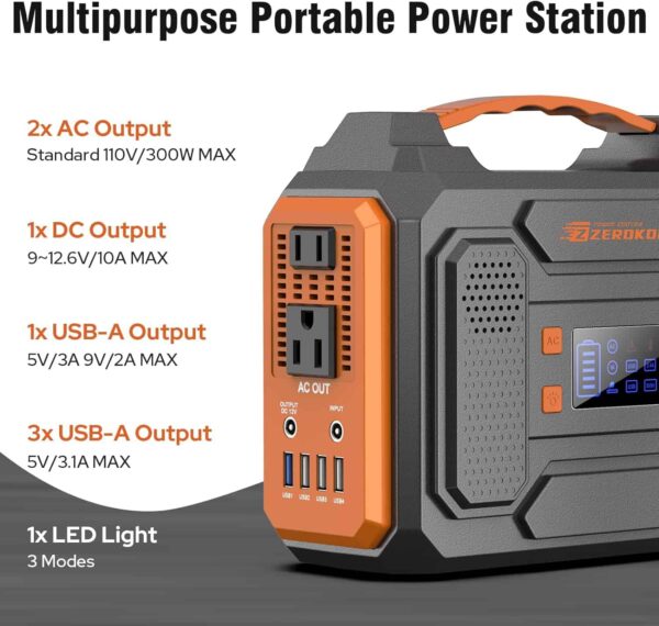 ZeroKor Portable Solar Generator, 300W Portable Power Station with Foldable 60W Solar Panel - Image 3