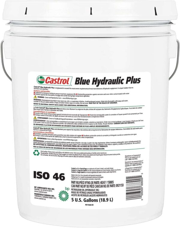Castrol   15B805 40247 Blue  Hydraulic Plus 46  Hydraulic Fluid   5 Gallon - Image 2