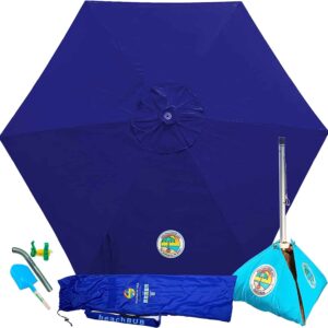 BEACHBUB All-In-One Beach Umbrella System. Includes 7.5 foot (50+ UPF) Umbrella, Oversize Bag, Base   Accessory Kit