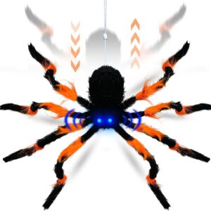 [Up And Down Automatically   Sound Activated ] 31  Gaint Spider Animatronic Halloween Outdoor Decorations Light Up Blue Eyes   Creepy Sound Lifelike Spider For Front Yard Lawn Garden Indoor Decor