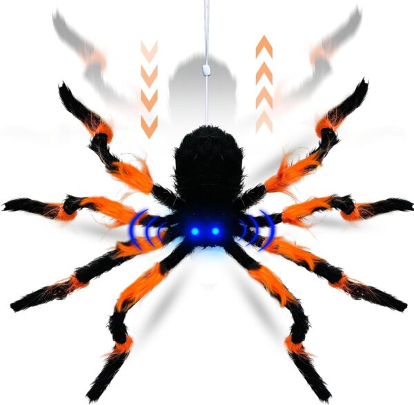 [Up And Down Automatically   Sound Activated ] 31  Gaint Spider Animatronic Halloween Outdoor Decorations Light Up Blue Eyes   Creepy Sound Lifelike Spider For Front Yard Lawn Garden Indoor Decor