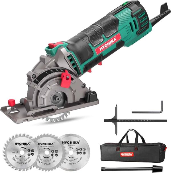 HYCHIKA Compact Circular Saw Tile Saw with 3 Saw Blades 4A Pure Copper Moto