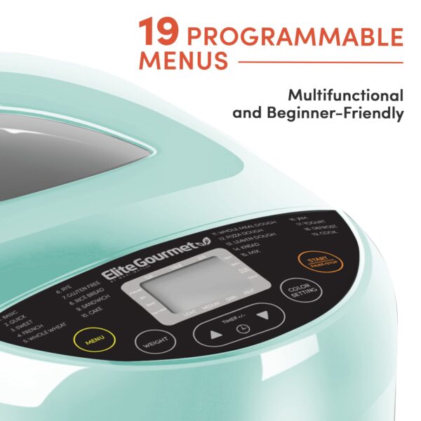 Elite Gourmet EBM8103M Programmable Bread Maker Machine 3 Loaf Sizes, 2 Lbs, Mint - Image 6
