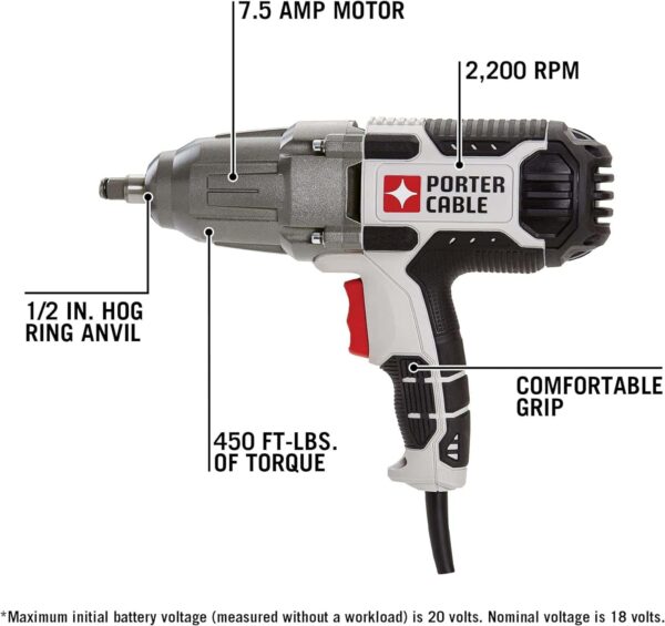 PORTER-CABLE Impact Wrench, 7.5-Amp, 450 lbs. of Torque, 1/2 Inch, Corded (PCE211) - Image 2