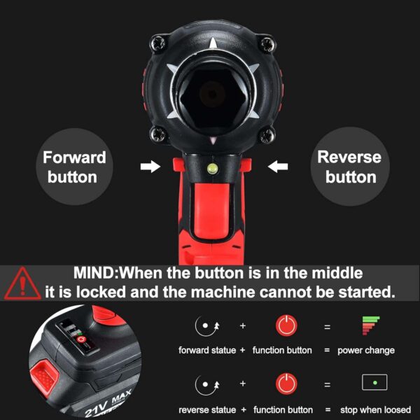 AOBEN 21V Cordless Impact Wrench Powerful Brushless Motor with 1/2  Square Driver - Image 4