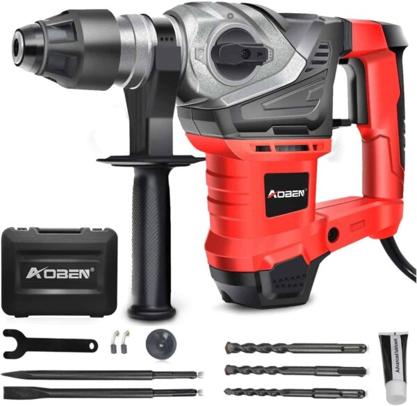 AOBEN Rotary Hammer Drill with Vibration Control and Safety Clutch,13 Amp Heavy Duty 1-1/4 Inch SDS-Plus Demolition Hammer