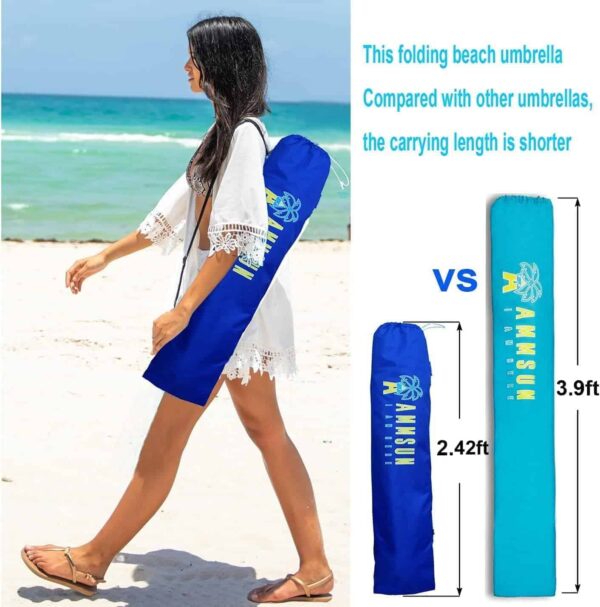 AMMSUN 6.5ft twice folded Portable beach umbrella with sand anchor windproof - Image 8