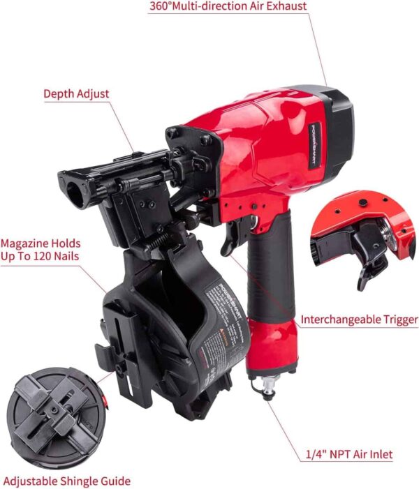 PowerSmart Roofing Nailer, 15 Degree Roofing Nail Gun with Safety Goggles - Image 2
