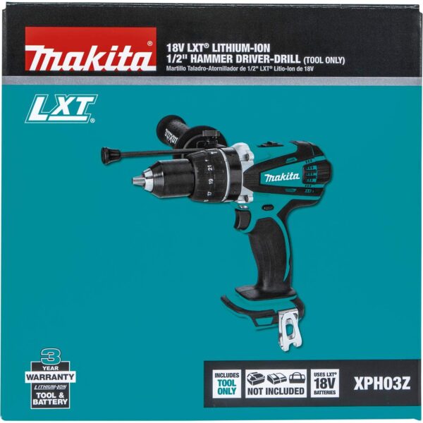 XPH03Z 18V LXT Lithium-Ion Cordless 1/2  Hammer Driver-Drill, Tool Only - Image 3