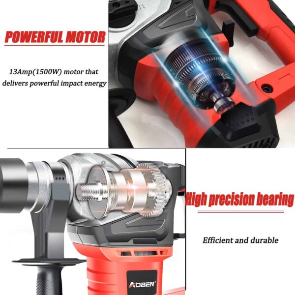 AOBEN Rotary Hammer Drill with Vibration Control and Safety Clutch,13 Amp Heavy Duty 1-1/4 Inch SDS-Plus Demolition Hammer - Image 3