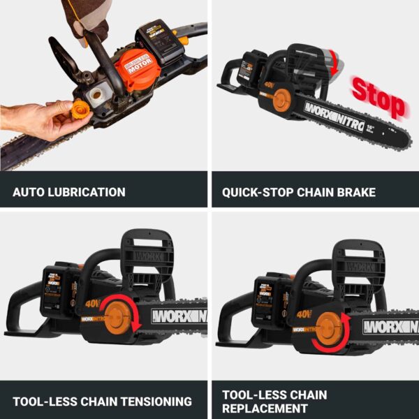 Nitro 40V 16  Cordless Chainsaw WG385 Power Share Battery Chainsaw 59 ft/s Chain Speed Dual Safety Protection - Image 6