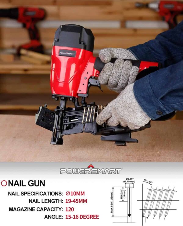 PowerSmart Roofing Nailer, 15 Degree Roofing Nail Gun with Safety Goggles - Image 6