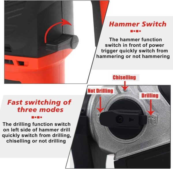 AOBEN Rotary Hammer Drill with Vibration Control and Safety Clutch,13 Amp Heavy Duty 1-1/4 Inch SDS-Plus Demolition Hammer - Image 4
