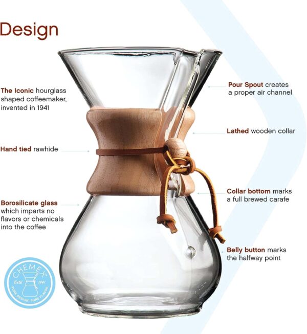 Chemex Pour-Over Glass Coffeemaker   Classic Series   6-Cup   Exclusive Packaging - Image 3