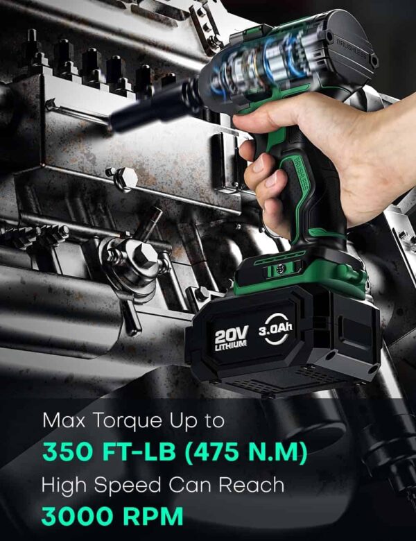 KIMO Cordless Impact Wrench, 3000 RPM   Max Torque 350 ft-lbs (475N.m) - Image 7