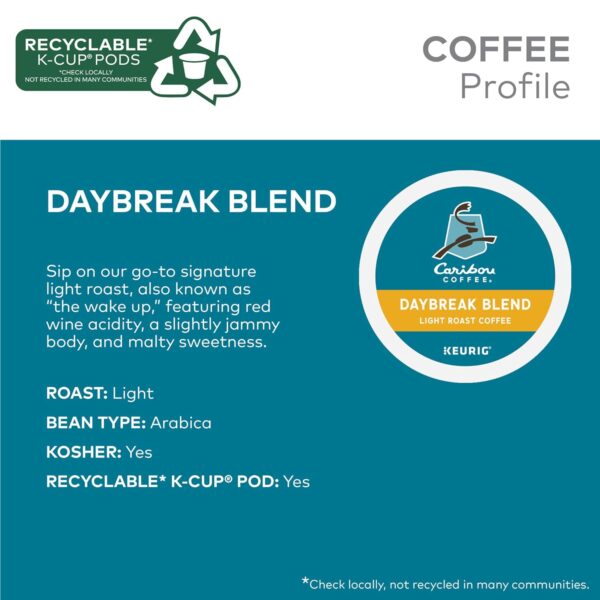 Caribou Coffee Daybreak Morning Blend, Single-Serve  K-Cup Pods, Light Roast Coffee, 24 Count (Pack of 4) - Image 14
